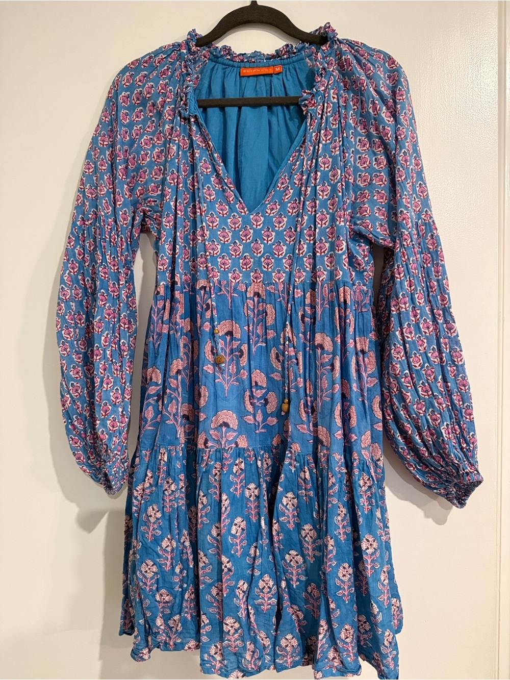 Oliphant Blue & Pink Floral Long Sleeve Tiered Dress